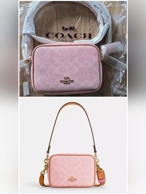 NWT Coach Mini Carey Crossbody Bag W/ Charms In Powder Pink Signature Canvas 🩷